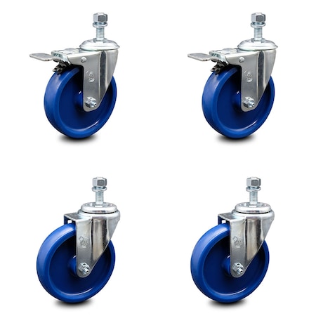 Service Caster 5 Inch Solid Polyurethane Swivel 12mm Stem Caster Total Lock Brake SCC, 2PK SCC-TSTTL20S514-SPUS-M1215-2-S-2